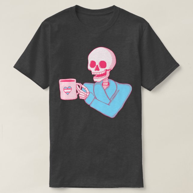 Camiseta Trans Pride Skeleton Drinking Coffee Transgender  (Diseño del anverso)