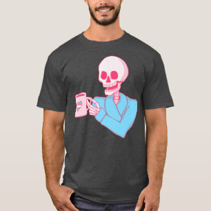 Camiseta Trans Pride Skeleton Drinking Coffee Transgender