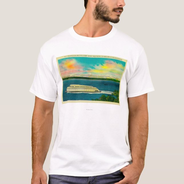 Camiseta Transbordador de Kalakala, Puget Sound, montañas (Anverso)