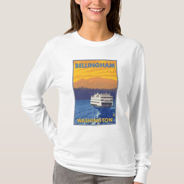 Camiseta Transbordador y montañas - Bellingham, Washington (Anverso)