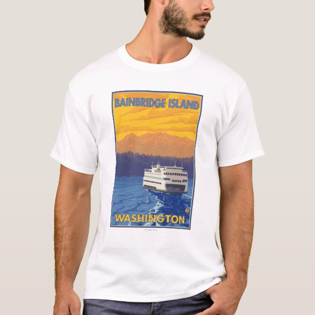 Camiseta Transbordador y montañas - isla de Bainbridge, WA (Anverso)