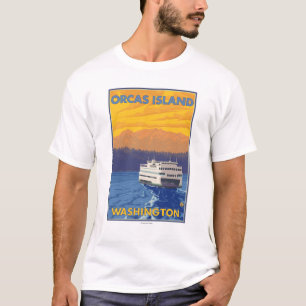 Camiseta Transbordador y montañas - orcas isla, Washington