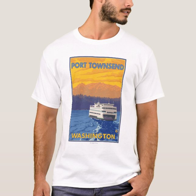 Camiseta Transbordador y montañas - puerto Townsend, (Anverso)