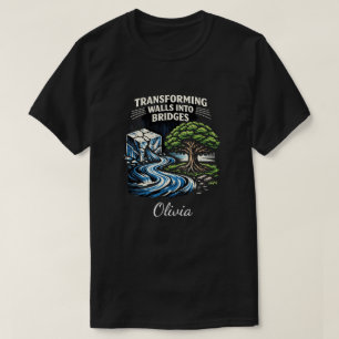 Camiseta Transformando Muros en Puentes Grabado en Madera