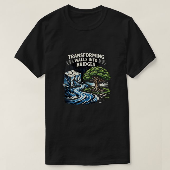 Camiseta Transformando Muros en Puentes Grabado en Madera (Diseño del anverso)