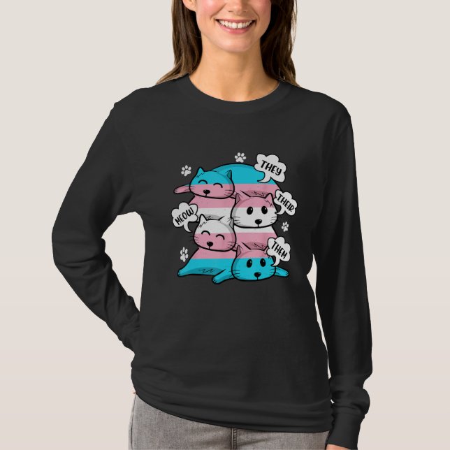 Camiseta Transgender Flag They Their Them Meow  Cat  LGBT (Anverso)