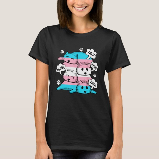 Camiseta Transgender Flag They Their Them Meow  Cat  LGBT (Anverso)