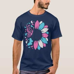 Camiseta Transgénero Trans Sunflower Mariposa Rosa Azul Wh