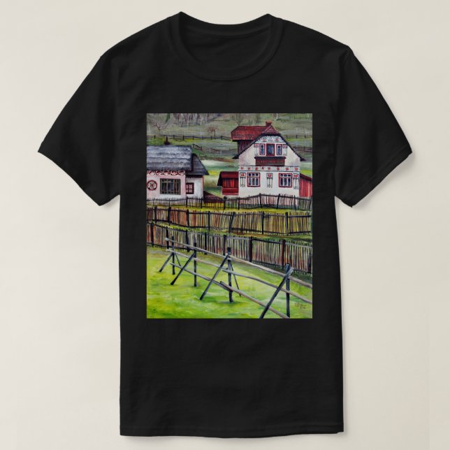 Camiseta Transilvania Village, pintura de paisajes rumanos (Diseño del anverso)