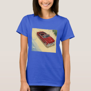 Camiseta Transporte Vintage, Coche Convertible Rojo en la P