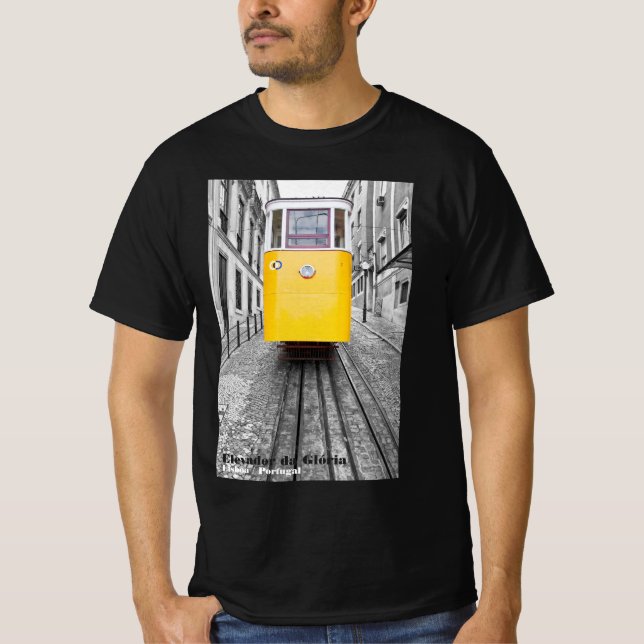 Camiseta Tranvía amarillo de Lisboa Elevador da Gloria. Fot (Anverso)
