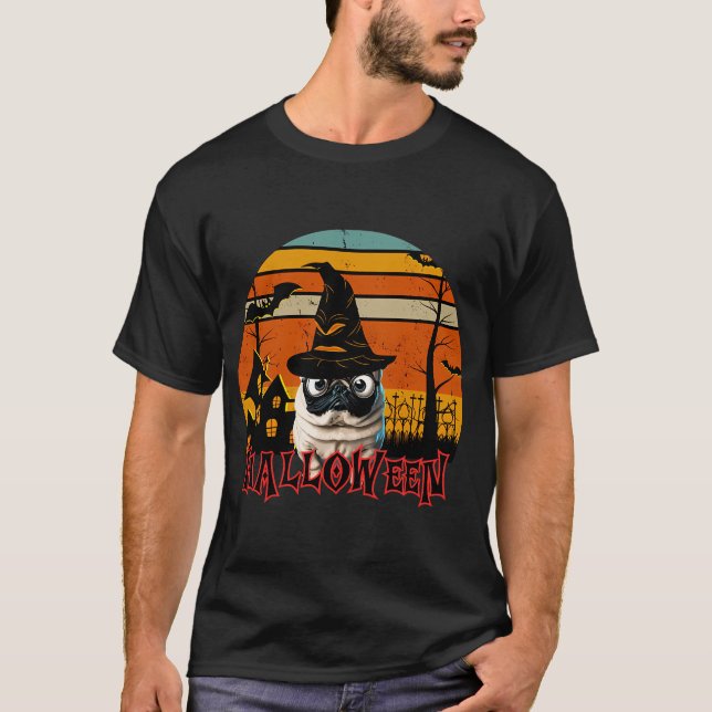 Camiseta trapos de halloween/pug mago (Anverso)