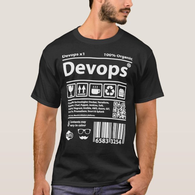 Camiseta Trasero Clásico de código de barras Devop (Anverso)