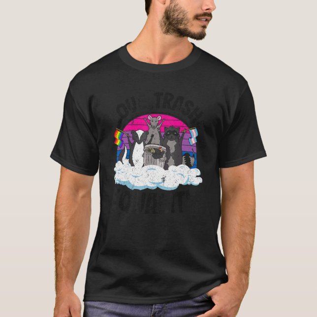 Camiseta Trash de amor e igualdad Opossum Raccoon Bisexual  (Anverso)