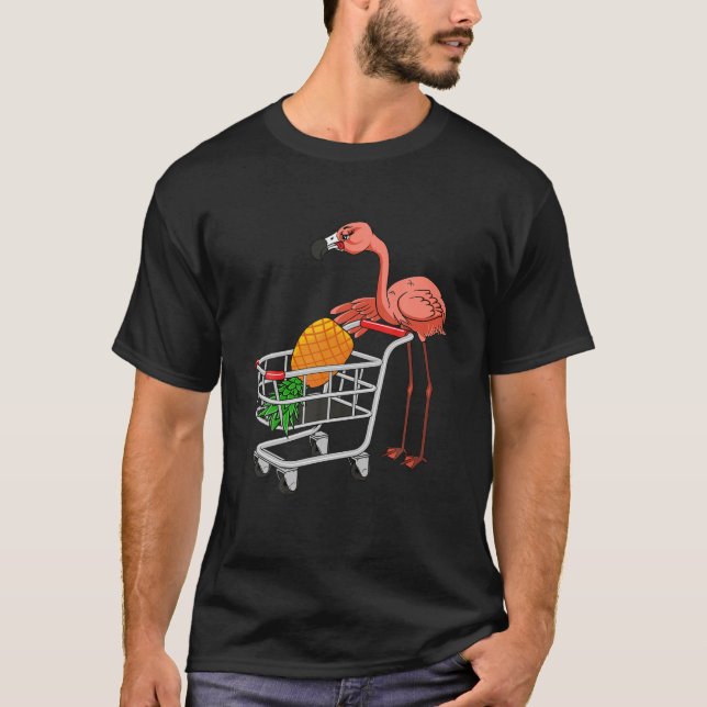 Camiseta Trasladar Flamingo Pushing Carro Comercial Con Pin (Anverso)