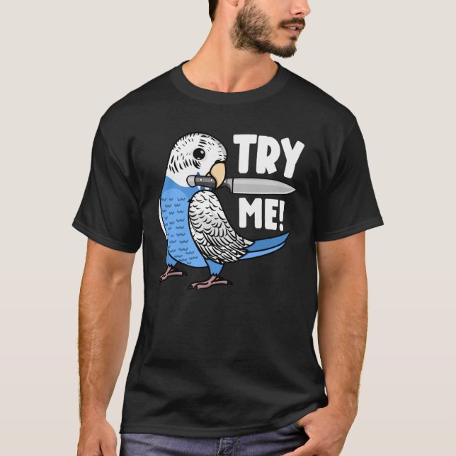 Camiseta Trata De Parrot Con Knife I Budgie Budgerigar Azul (Anverso)