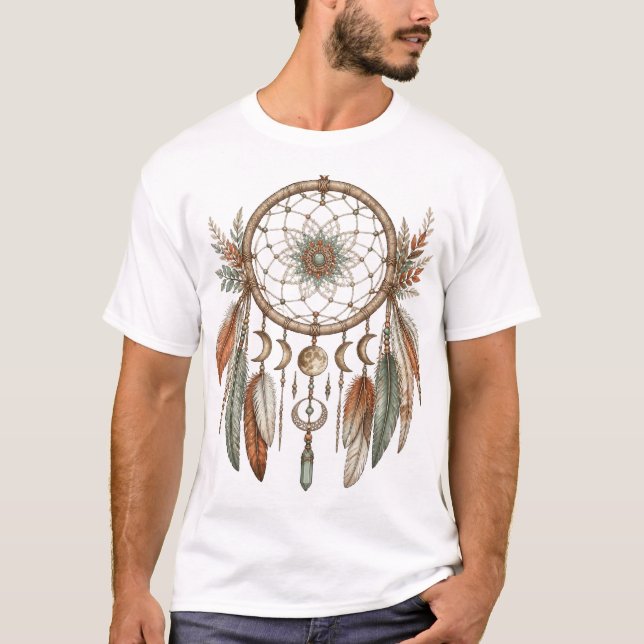Camiseta Traumfänger Mit Mondphasen Und Federn (Anverso)