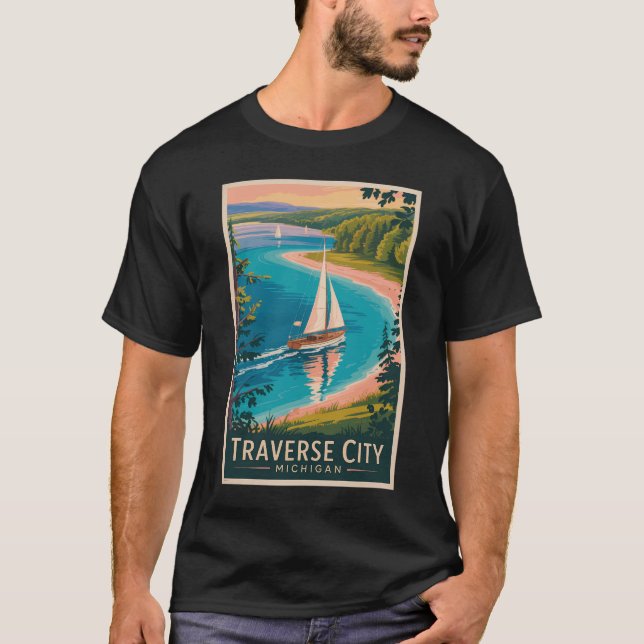 Camiseta Traverse City Michigan Ilustracion Viajes Arte (Anverso)