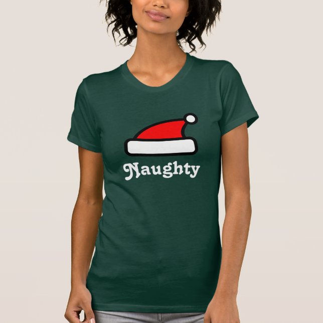 Camiseta traviesa del gorra de Papá Noel para las (Anverso)