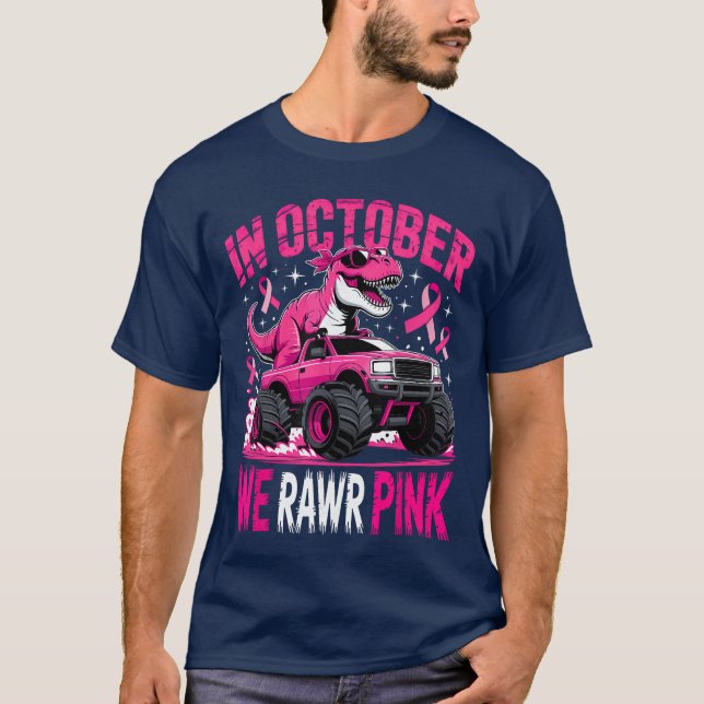 Camiseta Tre Dino in October We Wear Pink Breast Cancer Awa (Anverso)
