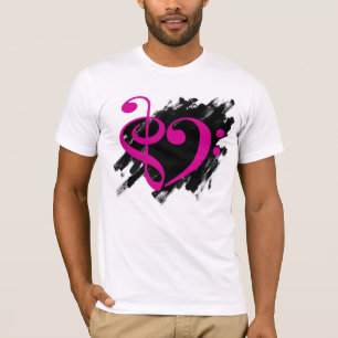 Camiseta Treble and Bass Clef Musical Heart Fuchsia