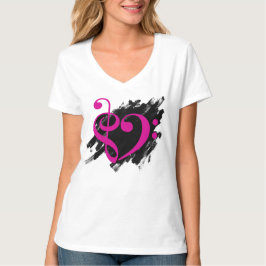 Camiseta Treble and Bass Clef Musical Heart Fuchsia
