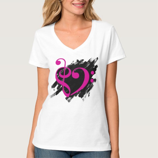 Camiseta Treble and Bass Clef Musical Heart Fuchsia (Anverso)
