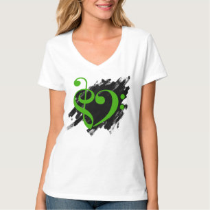 Camiseta Treble and Bass Clef Musical Heart Green