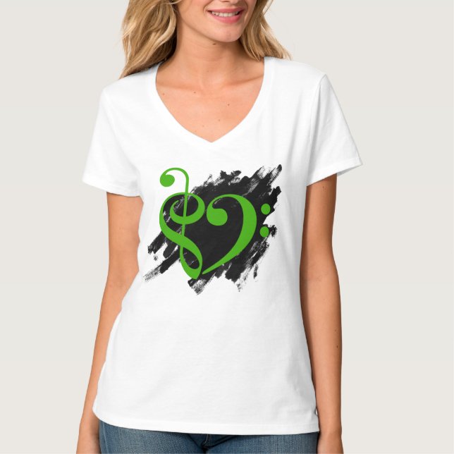 Camiseta Treble and Bass Clef Musical Heart Green (Anverso)
