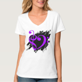 Camiseta Treble and Bass Clef Musical Heart Purple