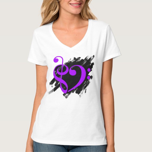 Camiseta Treble and Bass Clef Musical Heart Purple (Anverso)