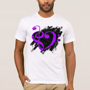 Camiseta Treble and Bass Clef Musical Heart Purple