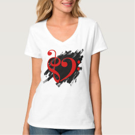 Camiseta Treble and Bass Clef Musical Heart Red