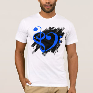 Camiseta Treble and Bass Clef Musical Heart Royal Blue