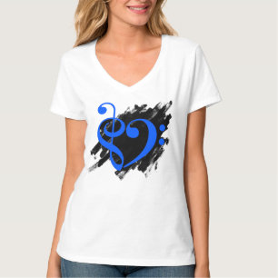 Camiseta Treble and Bass Clef Musical Heart Royal Blue