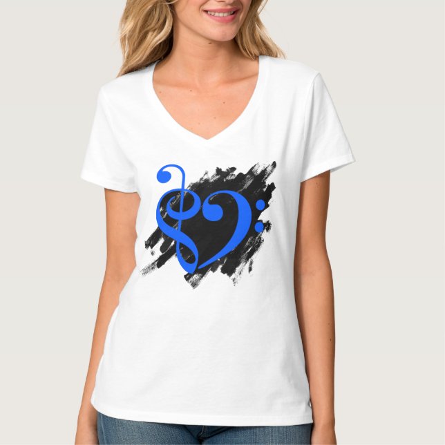 Camiseta Treble and Bass Clef Musical Heart Royal Blue (Anverso)