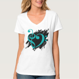 Camiseta Treble and Bass Clef Musical Heart Turquoise