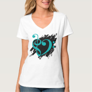 Camiseta Treble and Bass Clef Musical Heart Turquoise