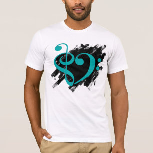 Camiseta Treble and Bass Clef Musical Heart Turquoise