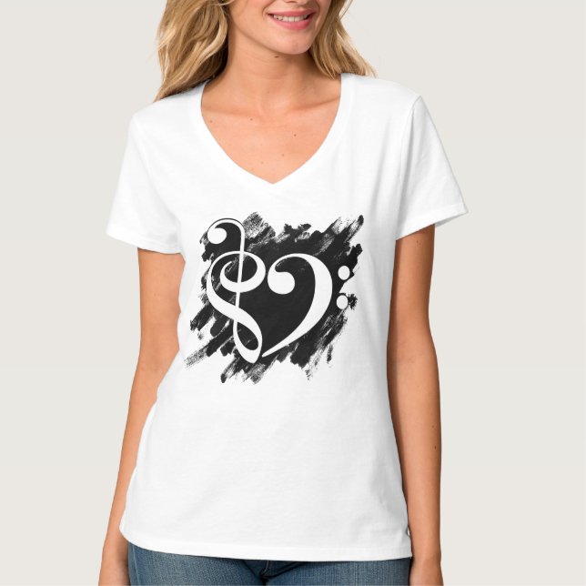Camiseta Treble and Bass Clef Musical Heart White (Anverso)