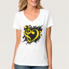 Camiseta Treble and Bass Clef Musical Heart Yellow