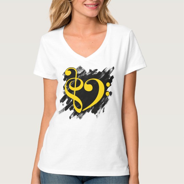 Camiseta Treble and Bass Clef Musical Heart Yellow (Anverso)