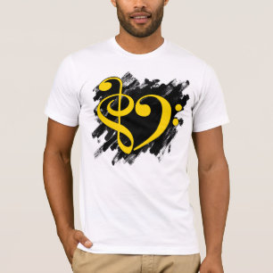 Camiseta Treble and Bass Clef Musical Heart Yellow