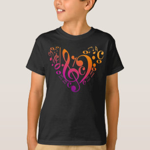 Camiseta Treble Bass Clef Musical Notes Colorful Heart