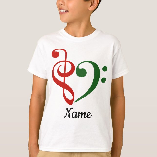 Camiseta Treble Clef Bass Clef Heart Holiday Personalizado (Anverso)