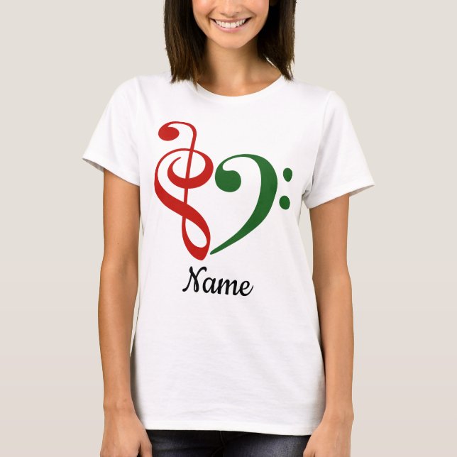 Camiseta Treble Clef Bass Clef Heart Holiday Personalizado (Anverso)