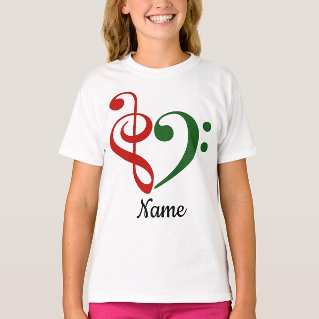 Camiseta Treble Clef Bass Clef Heart Holiday Personalizado (Anverso)