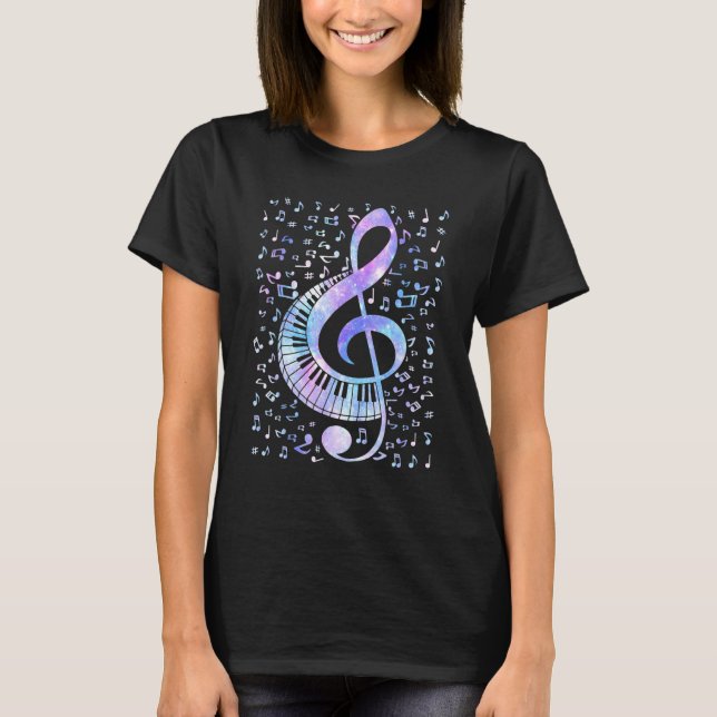 Camiseta Treble Clef Keyboard Tie Dye Retro Music Notes Pia (Anverso)