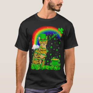 Camiseta Trébol de Irlanda Arcoíris Gato Bengal Afortunado 
