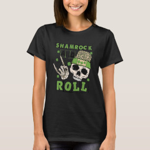 Camiseta Trébol y Roll Mano de Esqueleto Divertido Rocker S